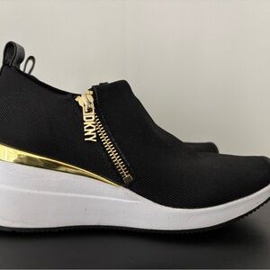 DKNY Black and Gold Wedge Sneakers